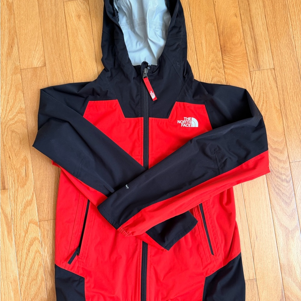 The North Face Boys Red & Black Hooded Rain Jacket
